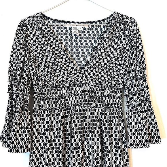 Max Studio Women's Black and White Geometric Print A-Line Dress Size Small - Picture 2 of 5